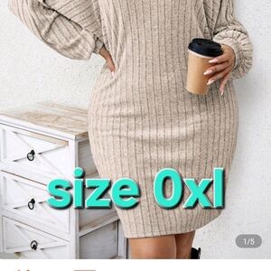 SHEIN Beige Ribbed Knit Long Sleeve Dress